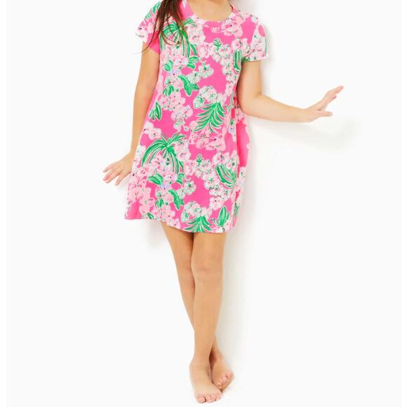 Lilly Pulitzer Pink and Green Floral Kids Casual Dress - Picture 1 of 7